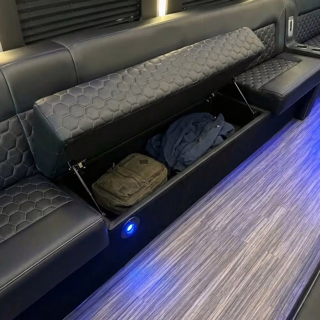 royal palm beach party bus under seat storage
